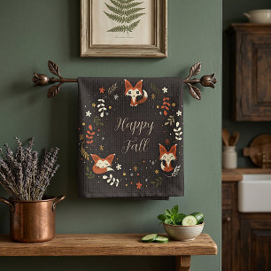 Fall Foxes with customisable text Tea Towel