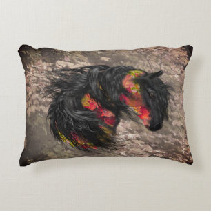 Fall Frieisian Horse Decorative Cushion