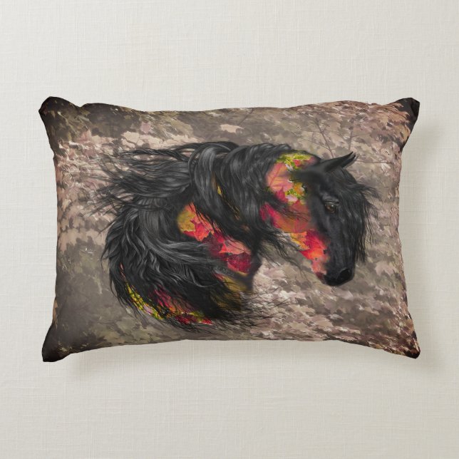 Fall Frieisian Horse Decorative Cushion (Front)