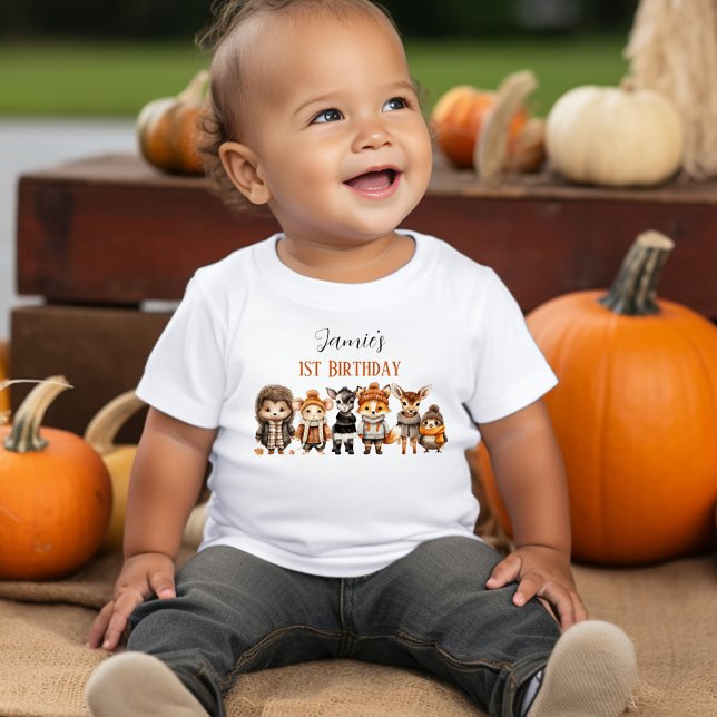 Fall Friends Cute Animals 1st Birthday Name Baby T-Shirt (Fall Friends Cute Animals 1st Birthday Name Baby T-Shirt)