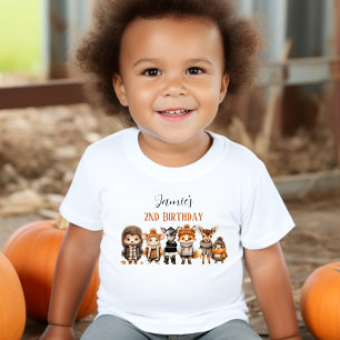 Fall Friends Cute Forest Animals 2nd Birthday Name Toddler T-Shirt