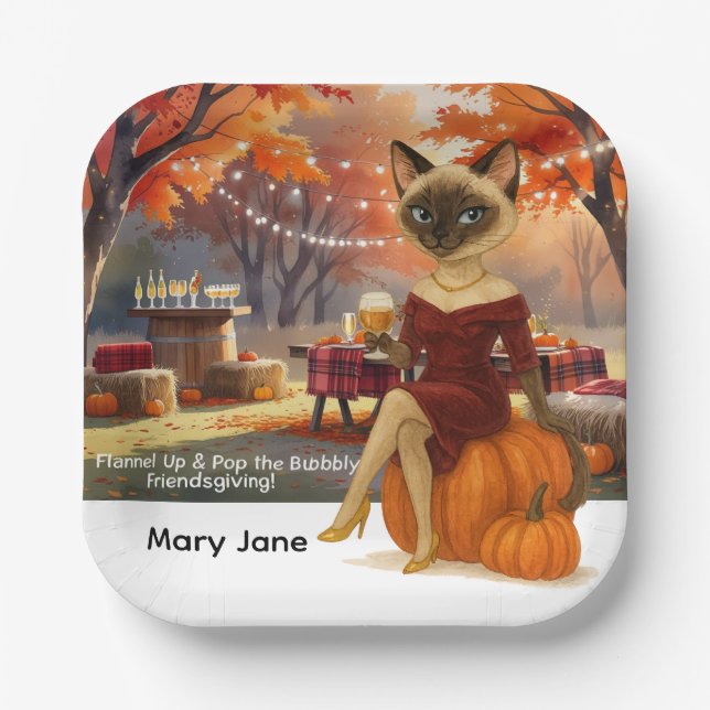 Fall Friendsgiving Fall Party for  Cat lovers Paper Plate (Front)