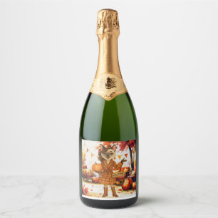 Fall Friendsgiving Party for Cat Lovers Sparkling Wine Label