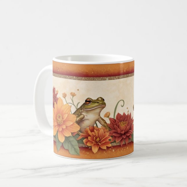 Fall Frogs and Floral Elegance Coffee Mug (Front Left)