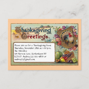 Fall Fruits and Turkey Vintage Thanksgiving Invitation