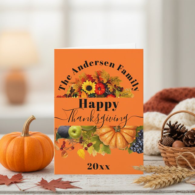 Fall Fruits Flowers and Foliage Happy Thanksgiving Card (Creator Uploaded)