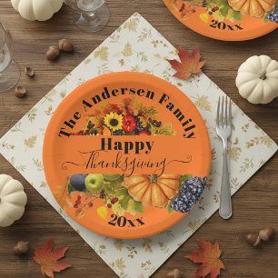 Fall Fruits Flowers And Foliage Happy Thanksgiving Paper Plate