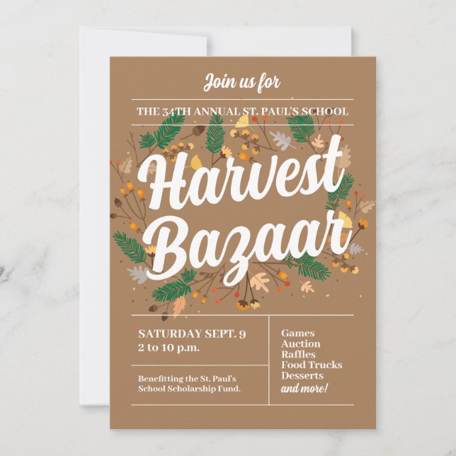 Fall Fundraiser Invitation for Harvest Bazaar (Front)