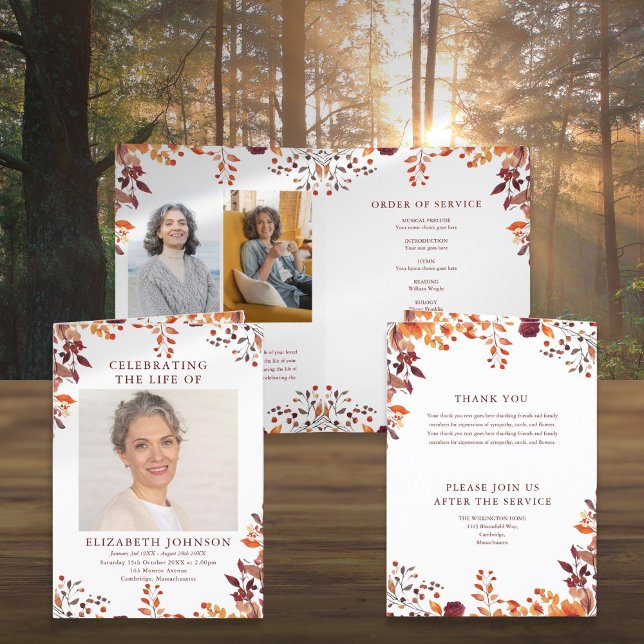 Fall Funeral Memorial Order Of Service Folded Program (Fall Funeral Memorial Order Of Service Folded Program)