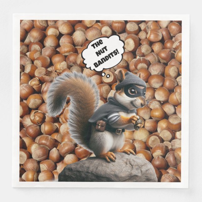 Fall Funny Squirrel Bandit Paper Napkin (Front)