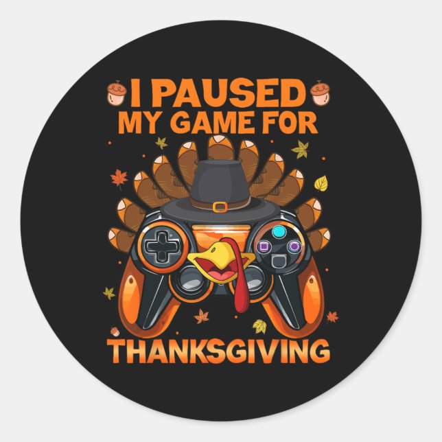Fall Gaming Controller Turkey Funny Boy Kids  Classic Round Sticker (Front)