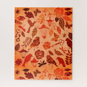 Fall garden collage rustic autumn vintage orange jigsaw puzzle