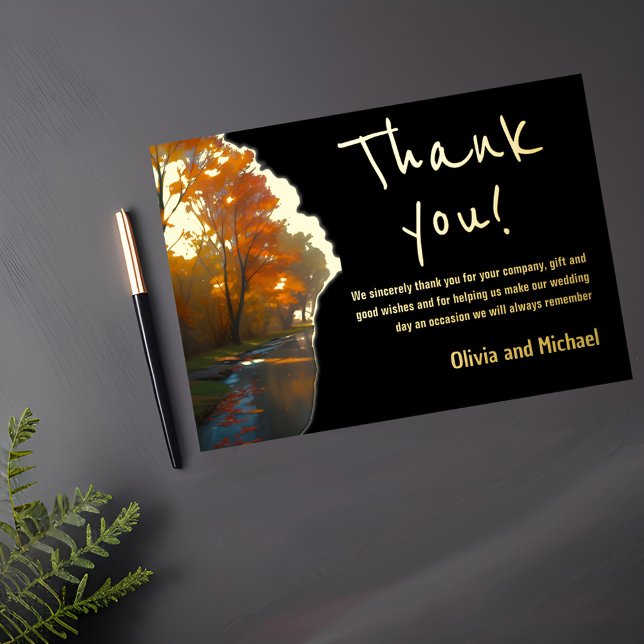 Fall Garden Sunrise Black and gold Thank you card (Creator Uploaded)