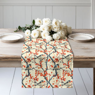 Fall Garden Table Runner Birds Blooming Accents
