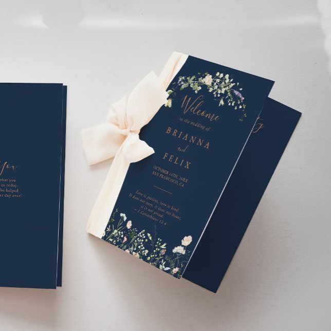  Fall Garden Wildflower Minimalist Folded Wedding Program (Creator Uploaded)