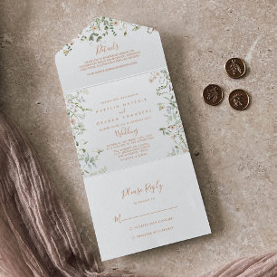 Fall Garden Wildflower Minimalist Wedding All In One Invitation