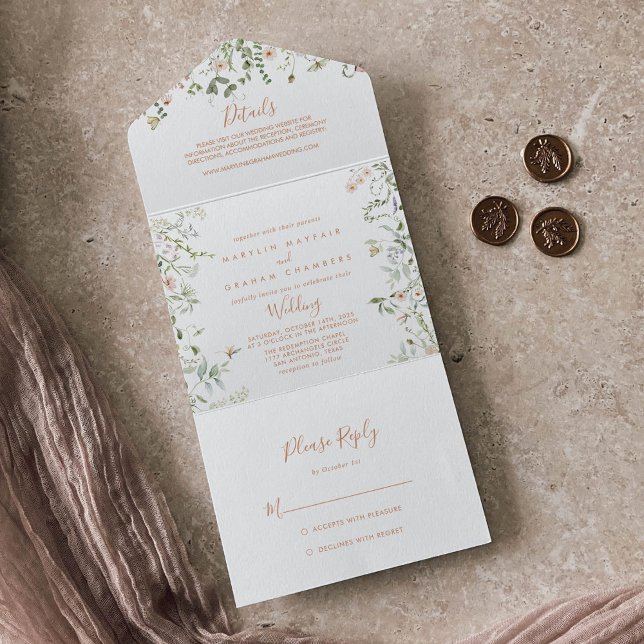 Fall Garden Wildflower Minimalist Wedding     All In One Invitation (Creator Uploaded)