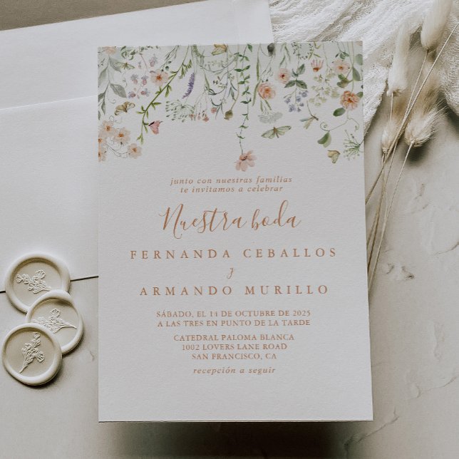 Fall Garden Wildflower Nuestra Boda Wedding Invitation (Creator Uploaded)