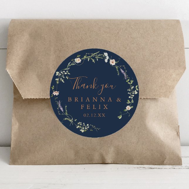 Fall Garden Wildflower Thank You Wedding Favour Classic Round Sticker (Creator Uploaded)