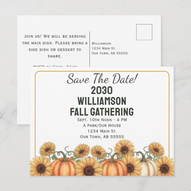 Fall Gathering Save The Date Sunflower Postcard (Front/Back)