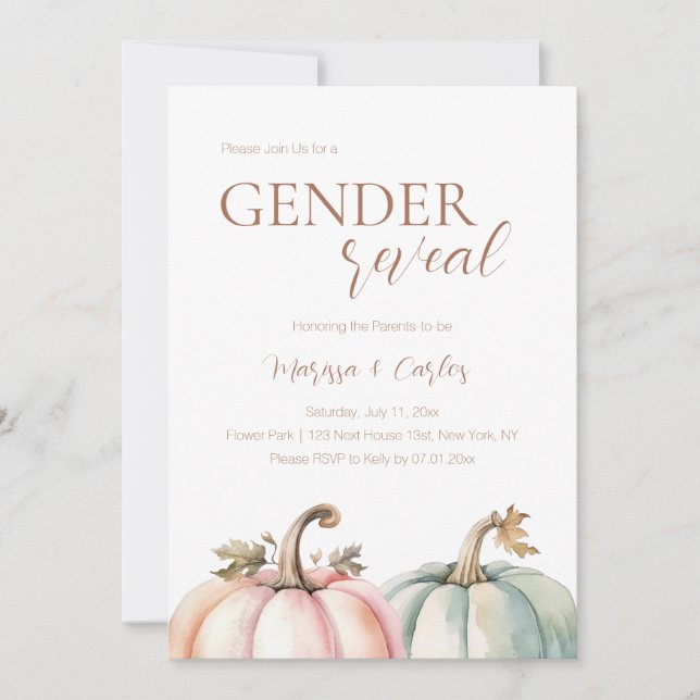 Fall Gende Reveal Pastel Pumpkin Invitation  (Front)