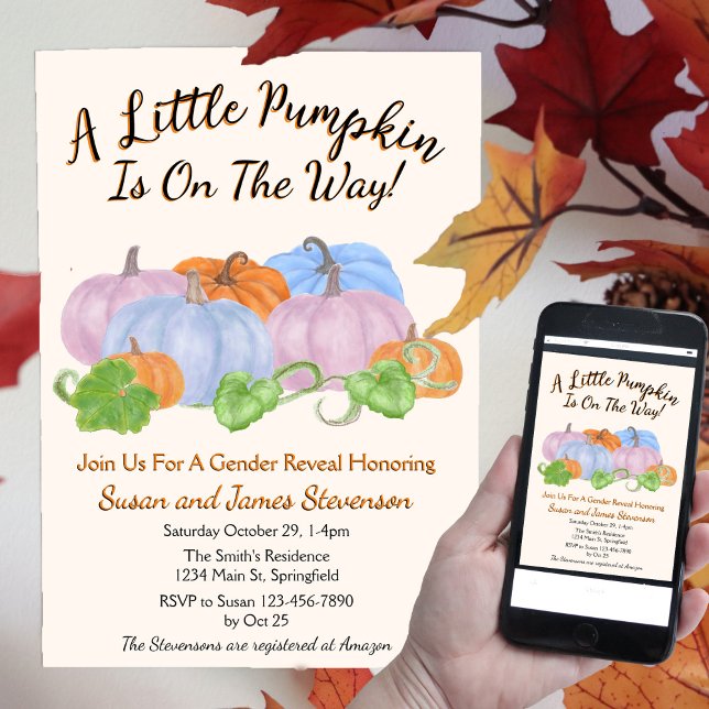 Fall Gender Reveal Little Pumpkin Theme Invitation (Creator Uploaded)