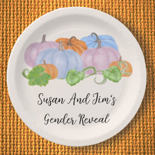 Fall Gender Reveal Little Pumpkin Theme Paper Plate