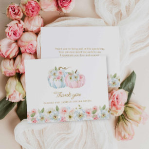 Fall Gender Reveal Pumpkin Thank you Card