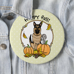 Fall German Shepherd Dog (black tan) Pumpkins Cute 6 Cm Round Badge