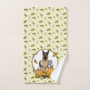 Fall German Shepherd Dog (black tan) Pumpkins Cute Bath Towel Set