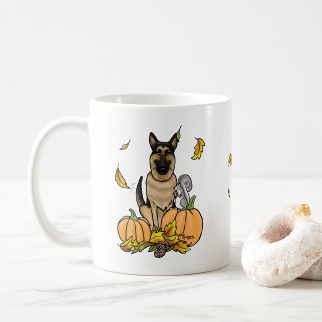 Fall German Shepherd Dog (black tan) Pumpkins Cute Coffee Mug (With Donut)
