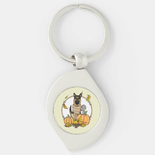 Fall German Shepherd Dog (black tan) Pumpkins Cute Key Ring