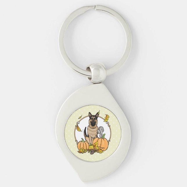 Fall German Shepherd Dog (black tan) Pumpkins Cute Key Ring (Front)