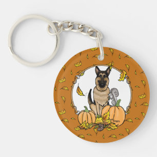 Fall German Shepherd Dog (black tan) Pumpkins Cute Key Ring