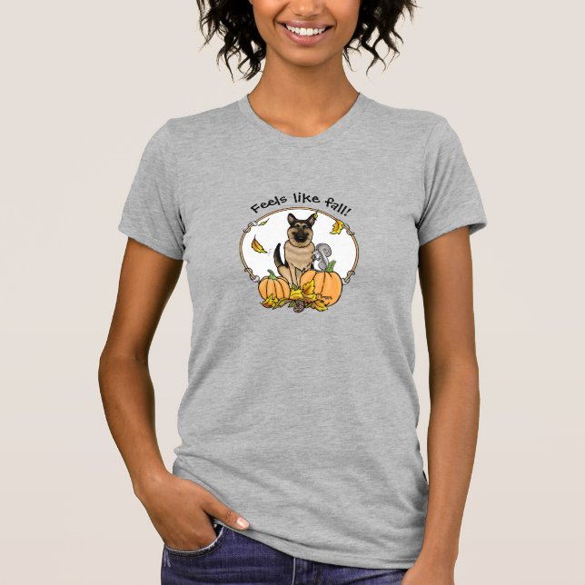 Fall German Shepherd Dog (black tan) Pumpkins Cute T-Shirt (Front)