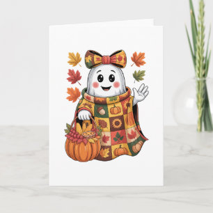 Fall Ghost Harvest Pumpkin Sket Patchwork Hallowee Card
