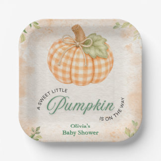 Fall Gingham A Little Pumpkin Baby Shower Paper Plate