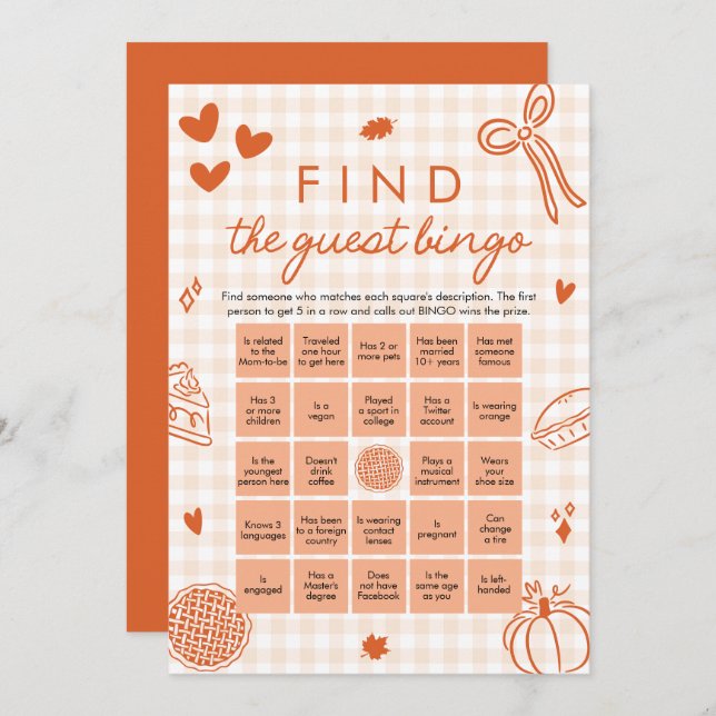 Fall Gingham Find the Guest Bingo Baby Shower Game Invitation (Front/Back)