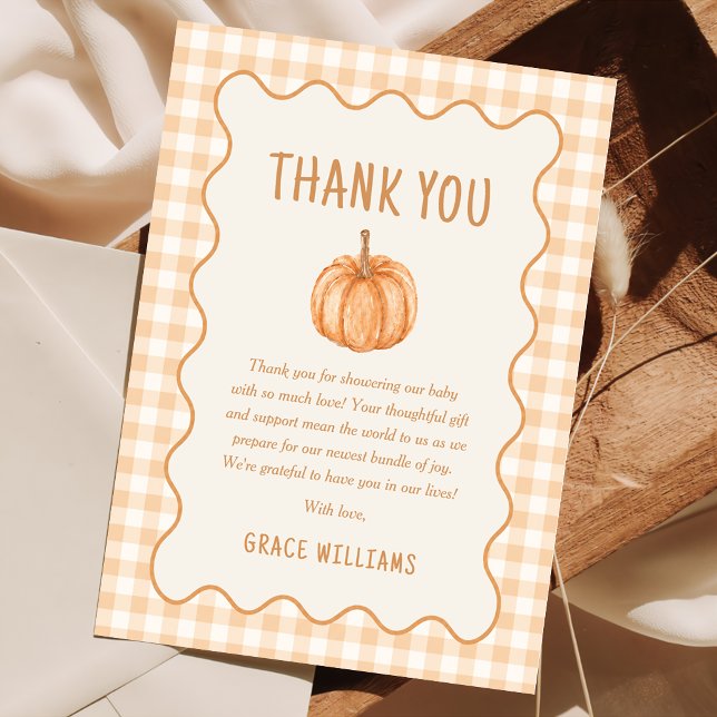  Fall Gingham Little Pumpkin Thank You Card (Creator Uploaded)