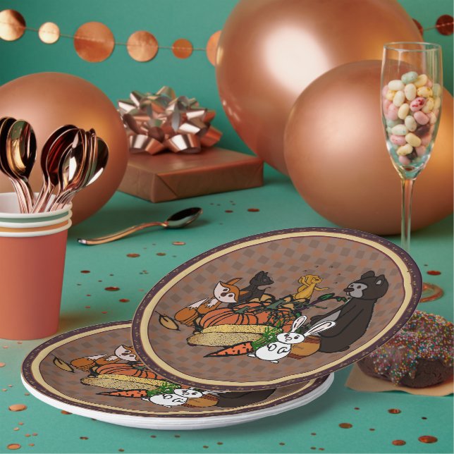 Fall gingham Round paper plates (Multi)