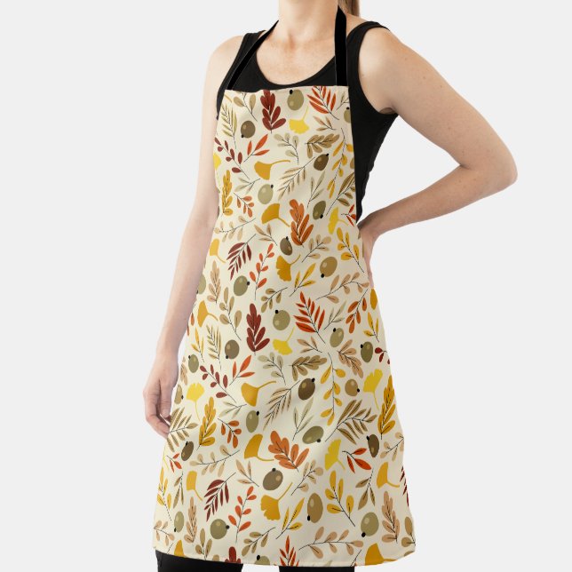 Fall Ginkgo Leaves and Olive Pattern Apron (Insitu)
