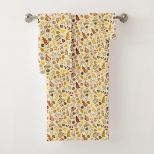 Fall Ginkgo Leaves and Olive Pattern Bath Towel Set