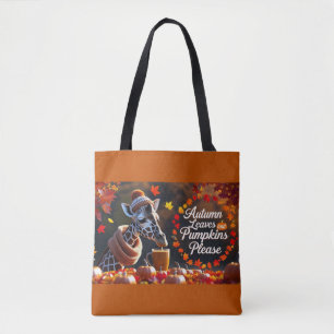 Fall Giraffe with Pumpkin Latte Autumn Tote Bag