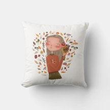 Fall Girl Autumn Flowers and Leaves Drawing