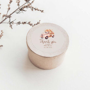 Fall Girl Baby Shower Pink Pumpkin Truck Classic Round Sticker