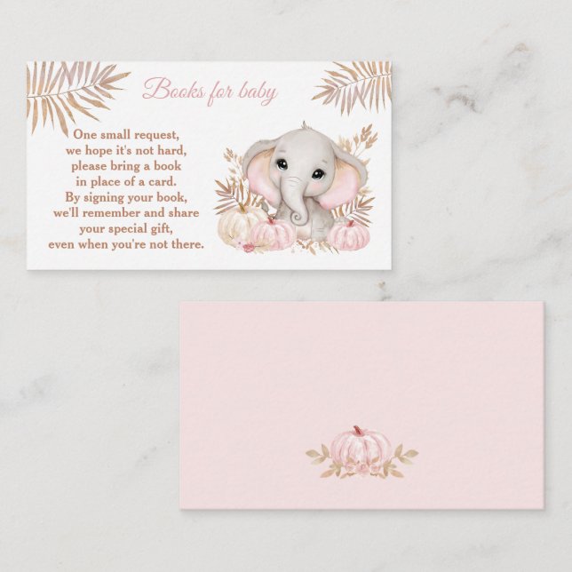 Fall Girl Elephant Baby Shower Books For Baby Card (Front/Back)