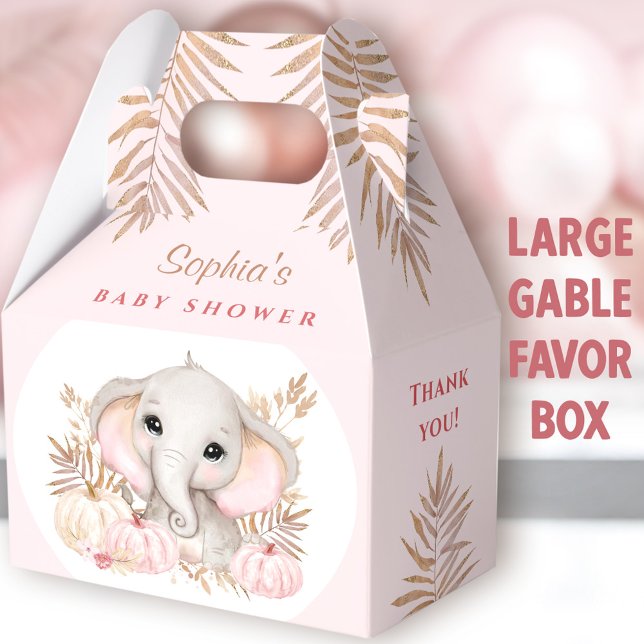 Fall Girl Pink Baby Shower Large Gable Favour Box (Fall Elephant Large Gable Favor Boxes - You can choose from 3 sizes of these gable favor boxes)