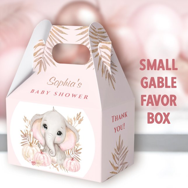 Fall Girl Pink Baby Shower Small Gable Favour Box (Fall Elephant Small Gable Favor Boxes - You can choose from 3 sizes of these gable favor boxes)