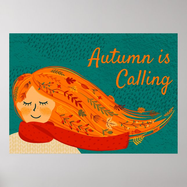 Fall Girl Red Scarf, personalise Poster (Front)