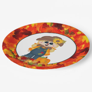 Fall girl scarecrow Seasonal party paper plate
